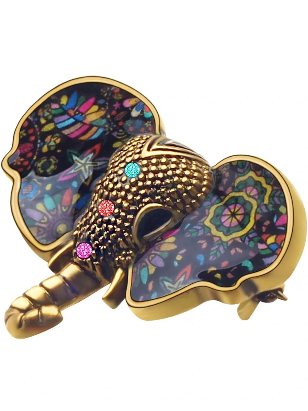 New Gold Elephant Wall Hook with Multicolor Patterned Ears